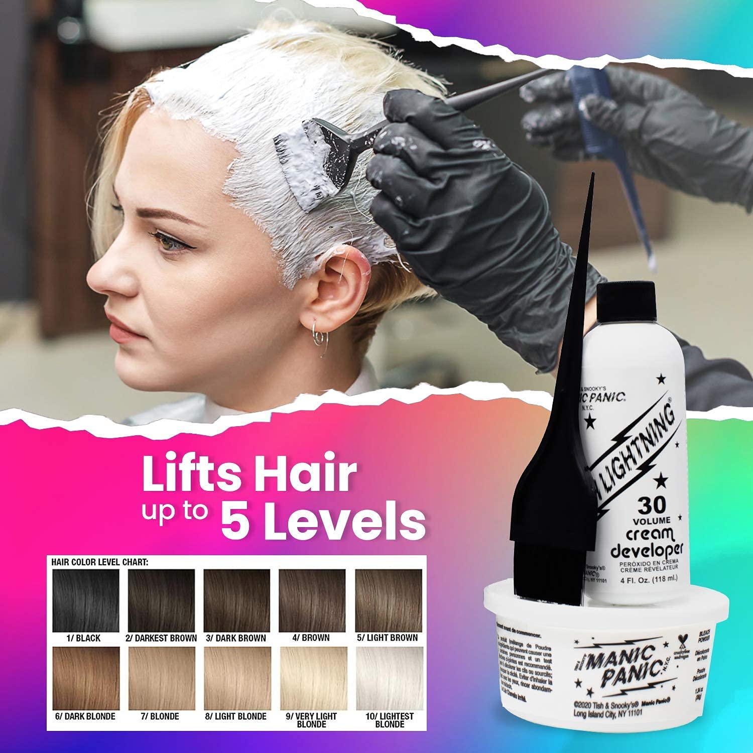 MANIC PANIC Blue Lightning Hair Bleach Kit 30 Volume Developer Bundle with Prepare to Dye Clarifying Shampoo - Image 3
