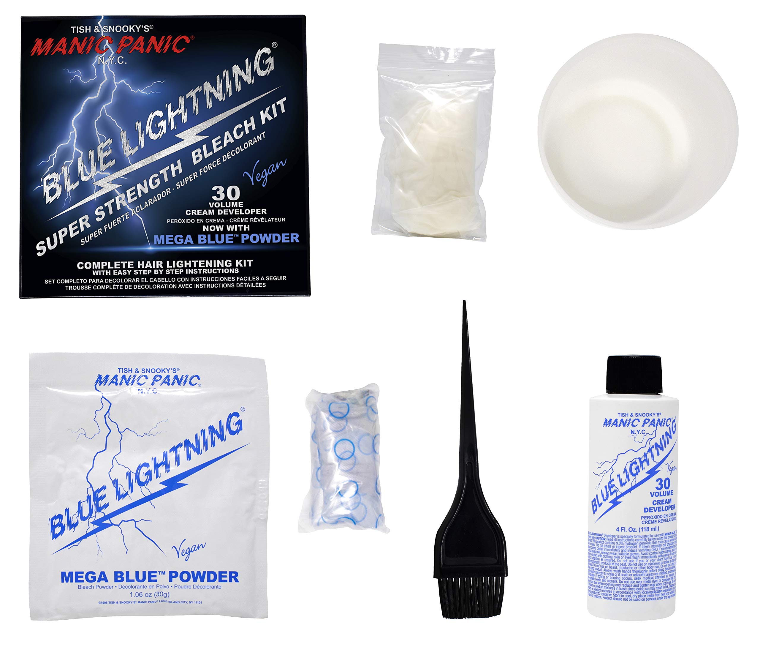 MANIC PANIC Blue Lightning Hair Bleach Kit - Mega Blue Bleach Powder + 30 Volume Developer - Neutralizes Warm Yellow Tones - Hair Lightener Lifts Up to 5 Levels - Vegan & Cruelty-Free (2 ct) - Image 3