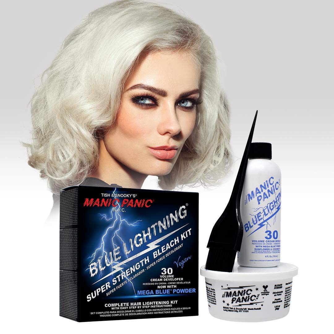 MANIC PANIC Blue Lightning Hair Bleach Kit - Mega Blue Bleach Powder + 30 Volume Developer - Neutralizes Warm Yellow Tones - Hair Lightener Lifts Up to 5 Levels - Vegan & Cruelty-Free (2 ct) - Image 5