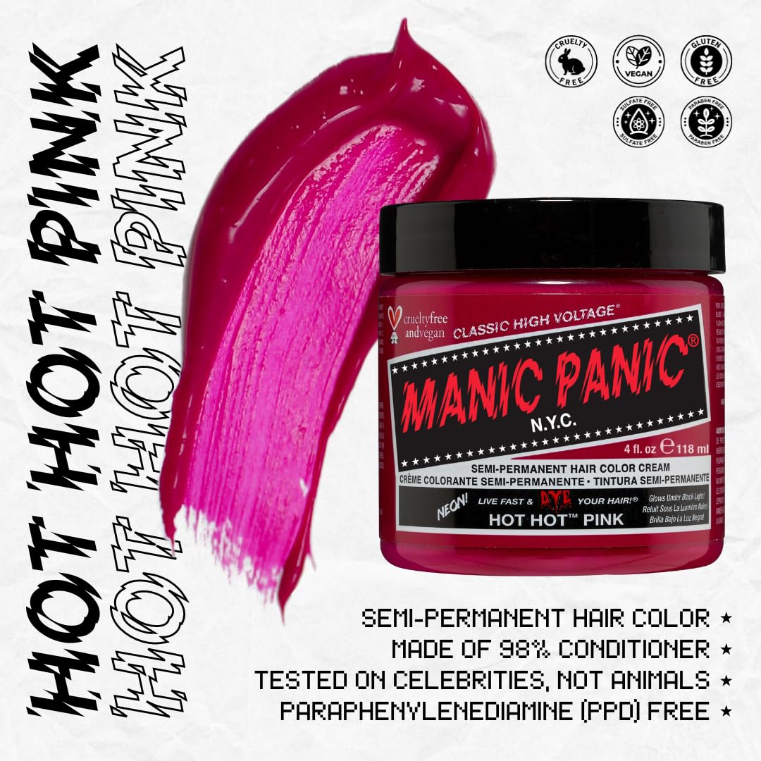 MANIC PANIC Classic Hot Hot Pink Semi Permanent Hair Color - Neon Pink Hair Dye for Women & Men That Lasts 4-6 Weeks - Vegan, Ammonia & Cruelty-Free - Create & Mix Custom Shades (4oz / 3pk) - Image 5